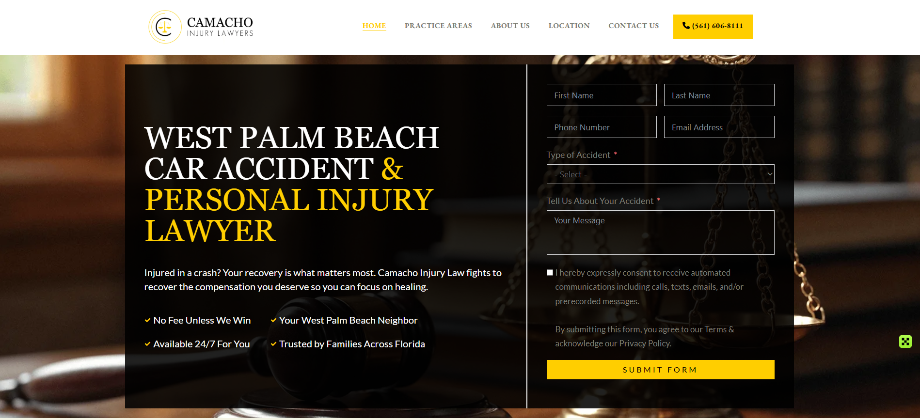 Camacho Injury Law website screenshot