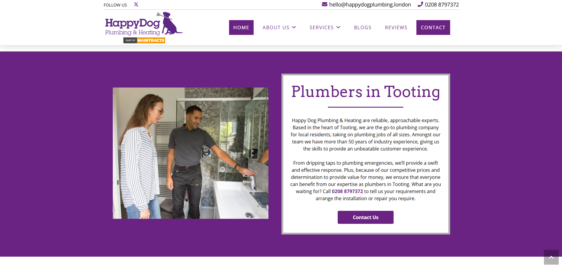 Happy Dog Plumbing website screenshot