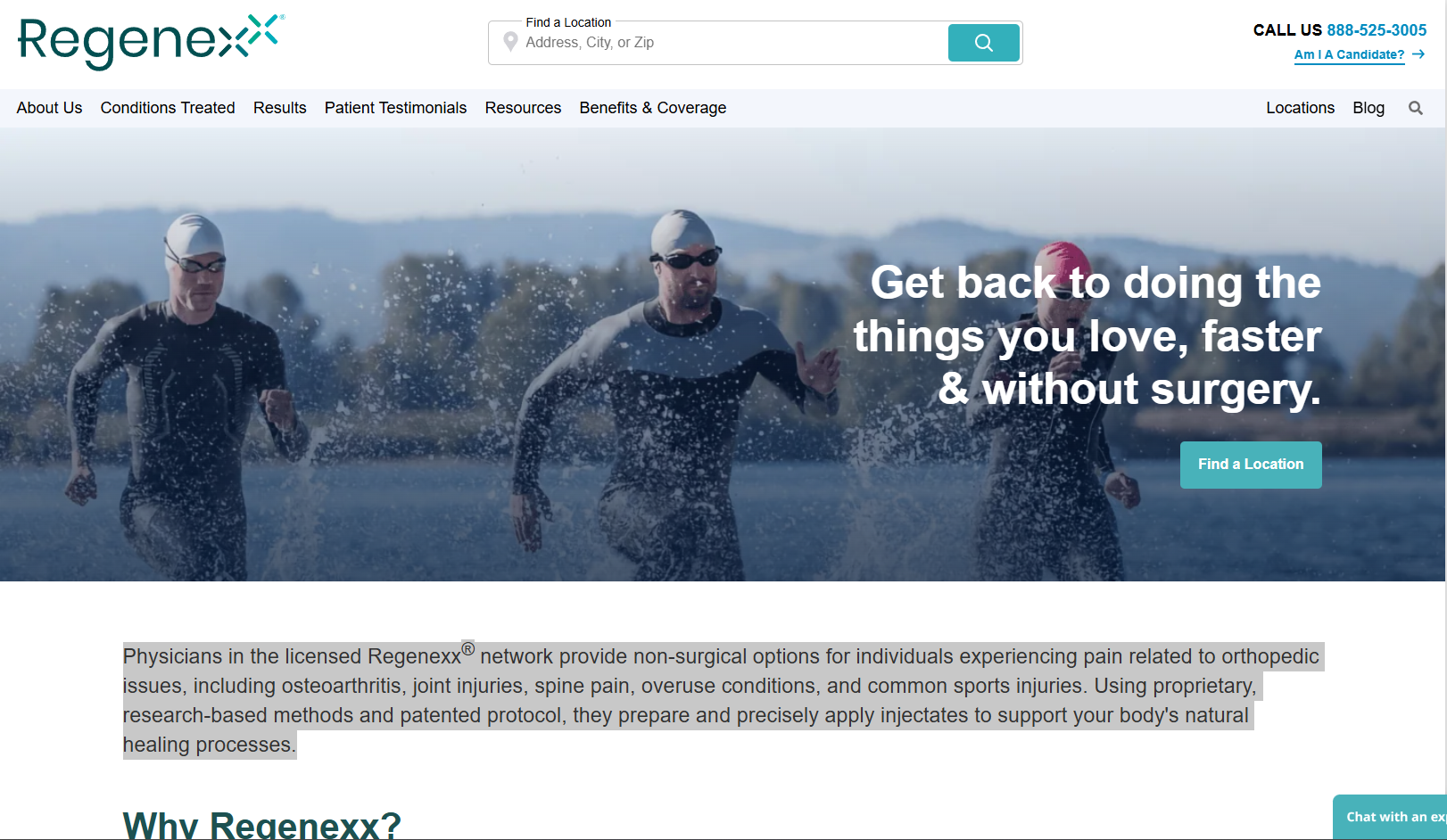 Regenexx website screenshot