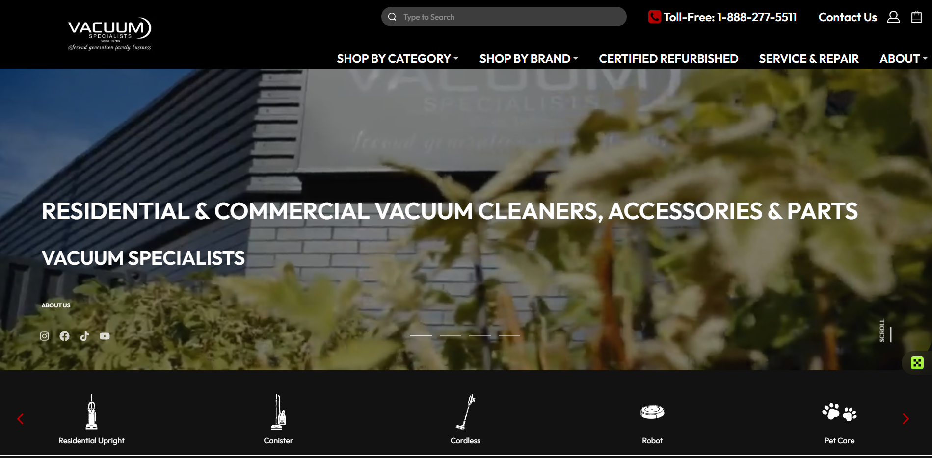 Vacuum Specialists website screenshot